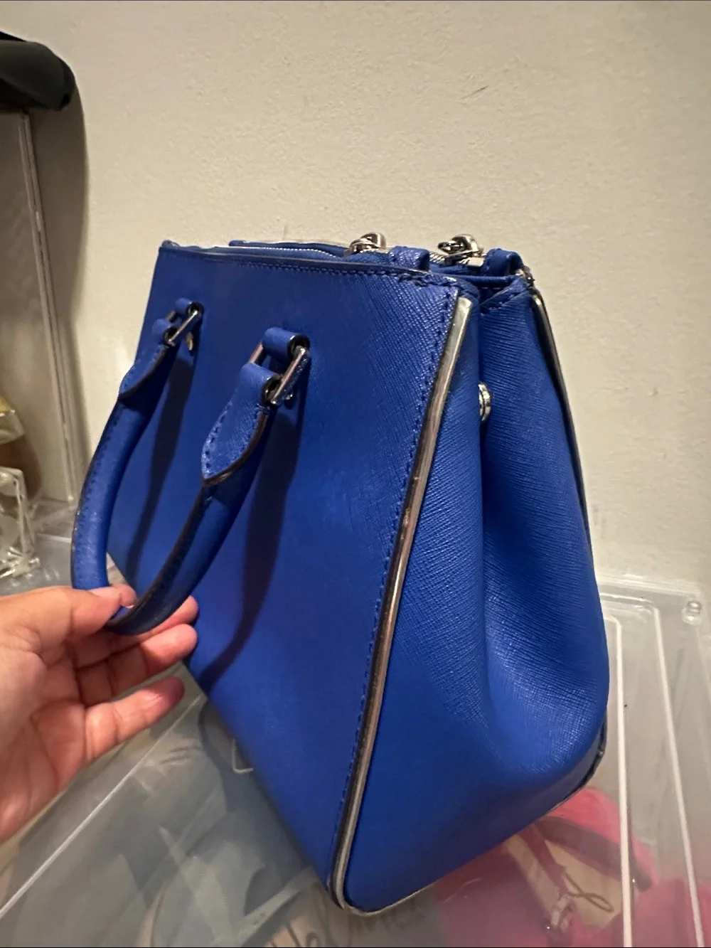 Michael Kors Royal Blue Leather Satchel with MK Charm